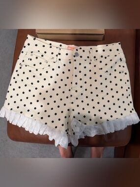 NWOT! Sz Xl Poppy & Pine Polka Dot Lace-Trim Women's Shorts - white/Black